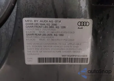 2015 Audi Sq5 3.0T Premium Plus z USA, uszkodzony, nr VIN WA1VGAFP4FA026805